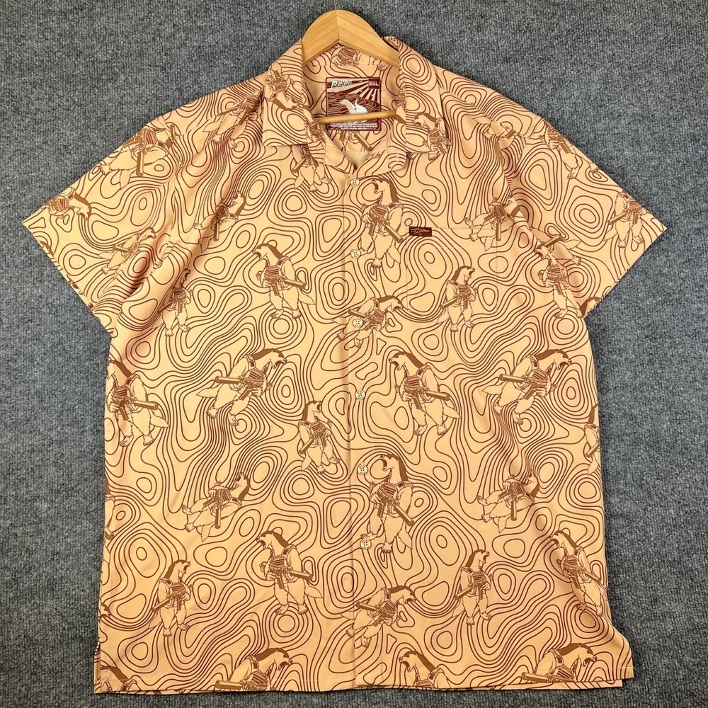 Retro Rifle Shirt Mens 2XL Tan Brown The Hunter Honey Badger Short Sleeve Guns